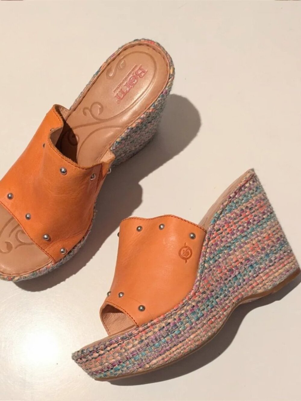 Born Platform Wedge Sandal Upper Leather Studded Size 9